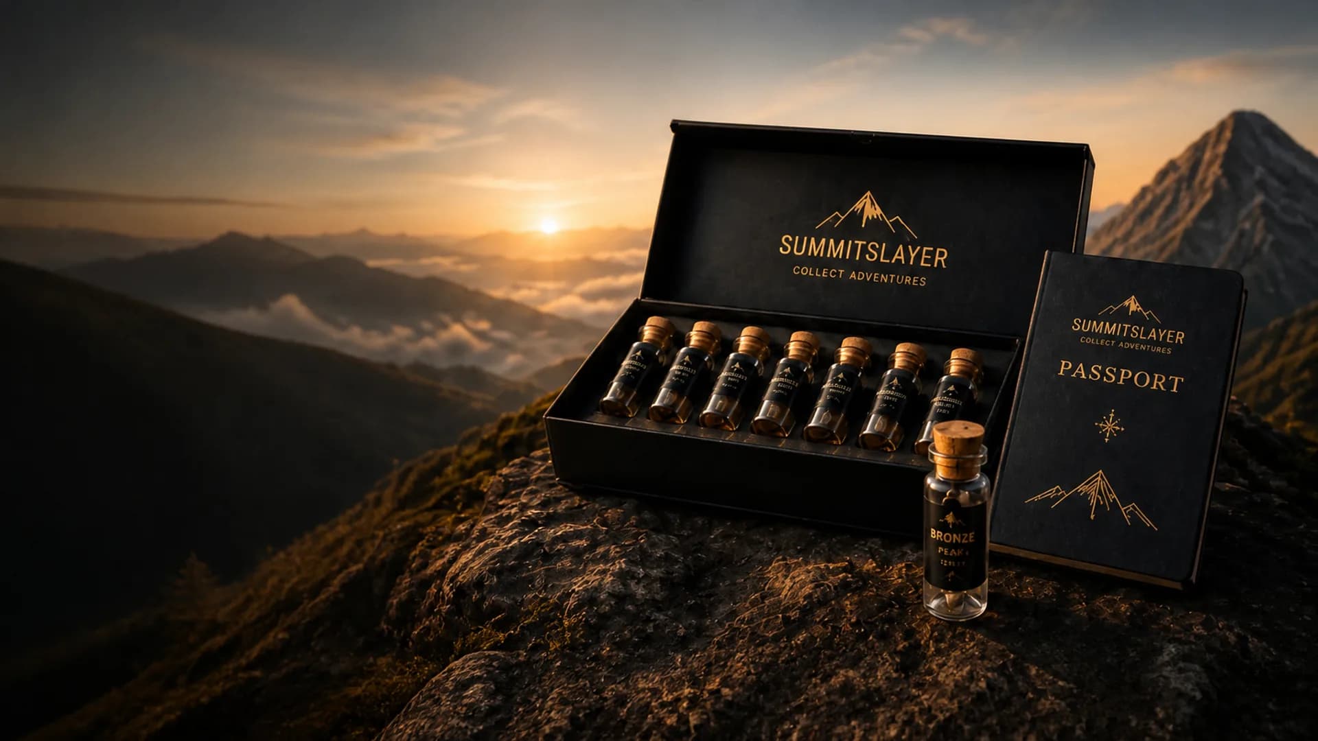 SummitSlayer presentation box with summit vials and physical Passport